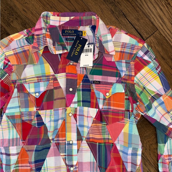 Polo Ralph Lauren Cotton Madras Classic Fit Patchwork Pearl Snap Button Shirt - Picture 8 of 12